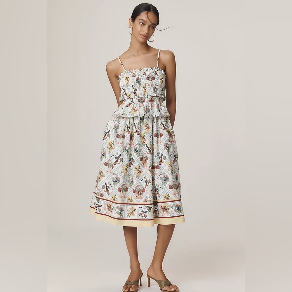 By Anthropologie Smocked Peplum Midi Dress - Picture 1 of 4
